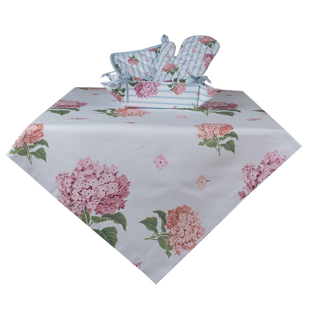 Tischdecke Baumwolle Blumen Hortensien Blau Rosa - Clayre & Eef {{ Shabby Chic und Landhaus Deko }} {{ www.Stein-Alt.de }}