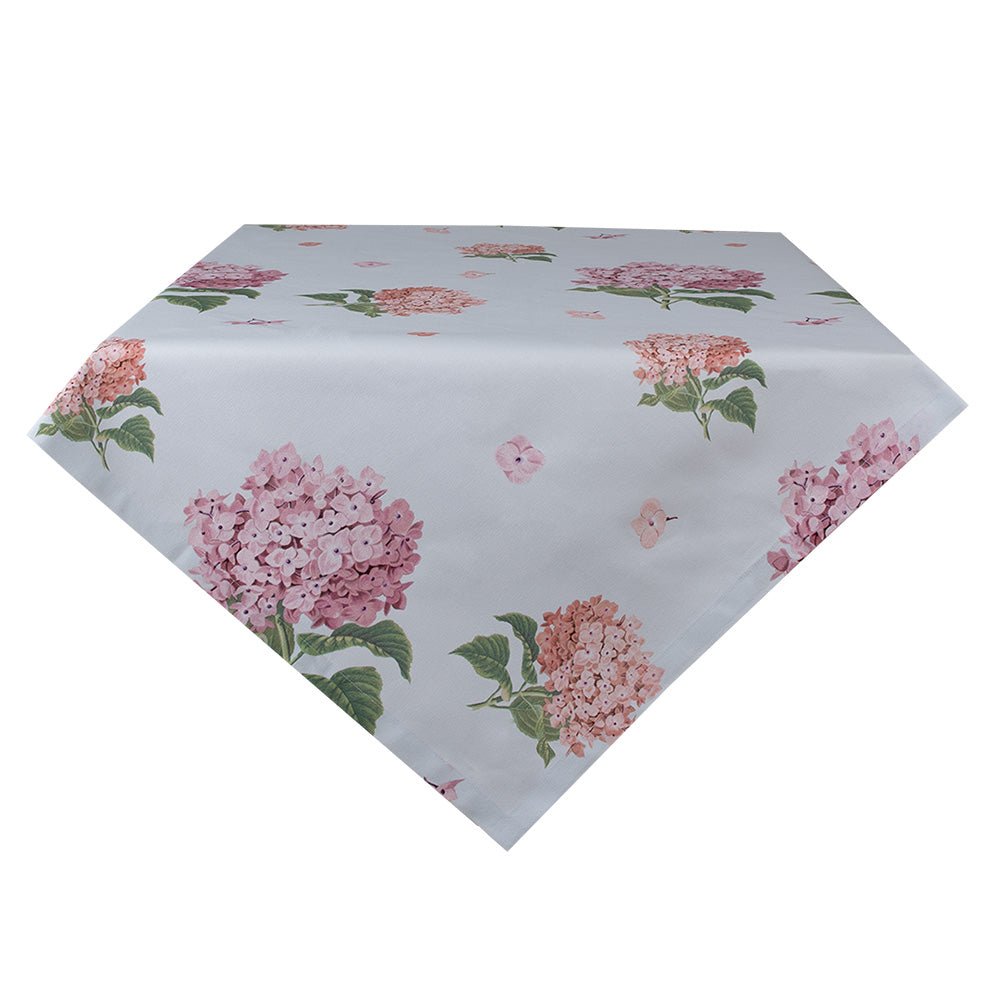 Tischdecke Baumwolle Blumen Hortensien Blau Rosa - Clayre & Eef {{ Shabby Chic und Landhaus Deko }} {{ www.Stein-Alt.de }}