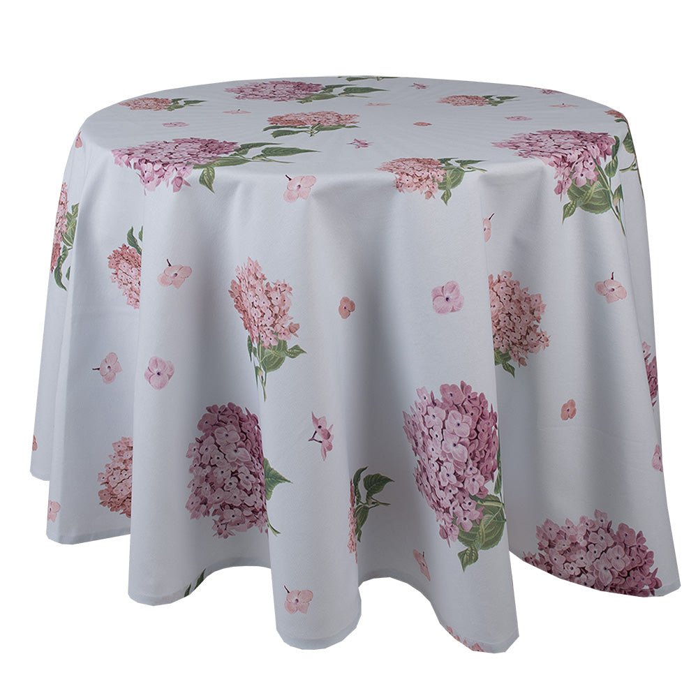 Tischdecke Baumwolle Blumen Hortensien Blau Rosa - Clayre & Eef Rund 170 cm {{ Shabby Chic und Landhaus Deko }} {{ www.Stein-Alt.de }}