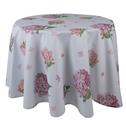 Tischdecken Tischdecke Baumwolle Blumen Hortensien Blau Rosa - Clayre & Eef Rund 170 cm Shabby Chic und Landhaus Deko bei www.Stein-Alt.de