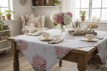 Tischdecken Tischdecke Baumwolle Blumen Hortensien Blau Rosa - Clayre & Eef Shabby Chic und Landhaus Deko bei www.Stein-Alt.de