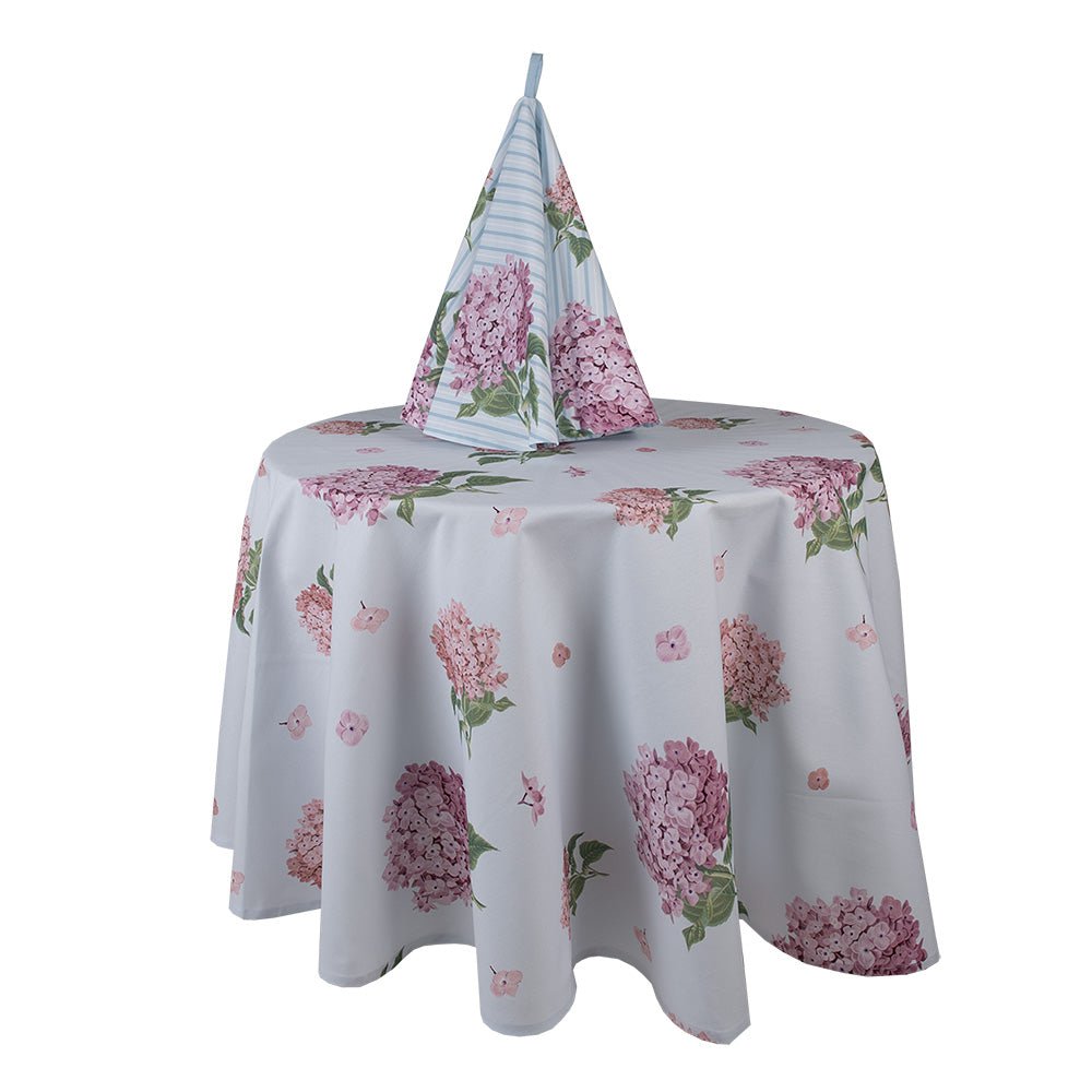 Tischdecke Baumwolle Blumen Hortensien Blau Rosa - Clayre & Eef {{ Shabby Chic und Landhaus Deko }} {{ www.Stein-Alt.de }}
