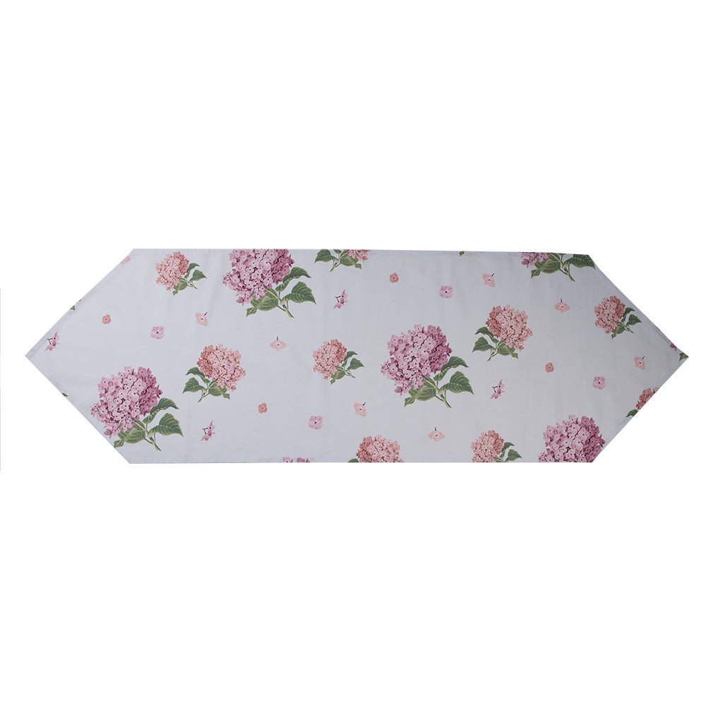 Tischdecke Baumwolle Blumen Hortensien Blau Rosa - Clayre & Eef Tischläufer 50 x 160 {{ Shabby Chic und Landhaus Deko }} {{ www.Stein-Alt.de }}