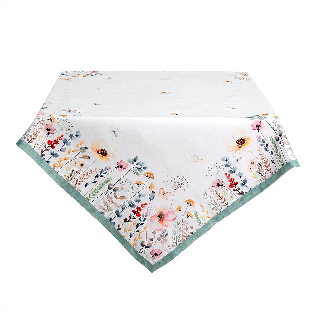 Tischdecke Baumwolle Weiß mit Blumenmotiv - Landhausstil Shabby Chic 130x180 {{ Shabby Chic und Landhaus Deko }} {{ www.Stein-Alt.de }}