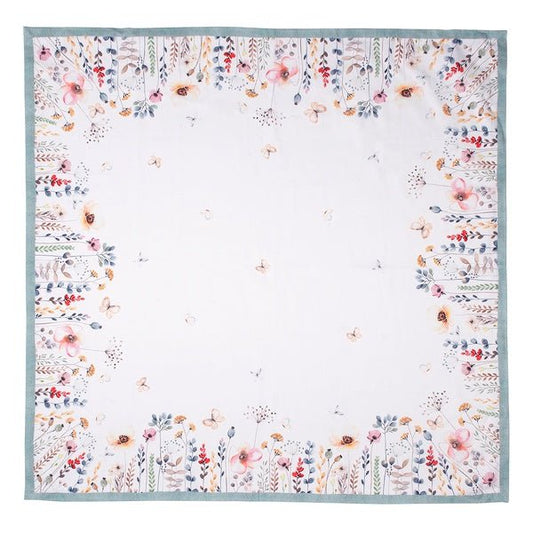 Tischdecke Baumwolle Weiß mit Blumenmotiv - Landhausstil Shabby Chic {{ Shabby Chic und Landhaus Deko }} {{ www.Stein-Alt.de }}