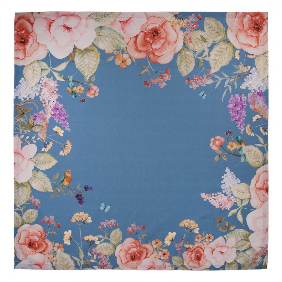 Tischdecke in Blau aus 100 % Baumwolle, mit sommerlichem Blumenmotiv {{ Shabby Chic und Landhaus Deko }} {{ www.Stein-Alt.de }}