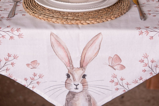 Tischdecke Ostern Baumwolle Weiß Beige Häschen Hase Frühling {{ Shabby Chic und Landhaus Deko }} {{ www.Stein-Alt.de }}