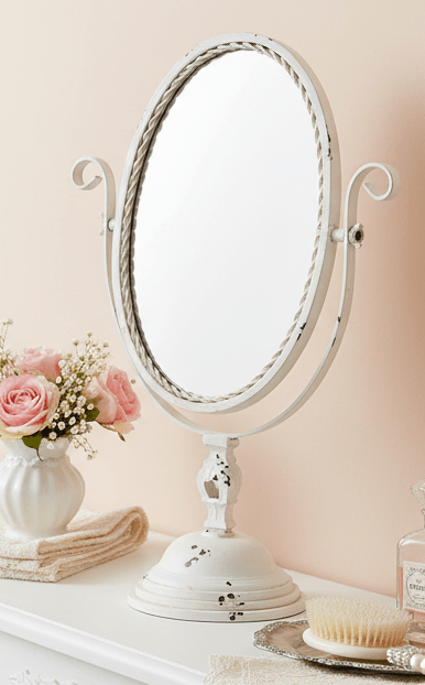 Tischspiegel Brocante-Stil – Schminkspiegel aus Metall in Creme | Clayre & Eef {{ Shabby Chic und Landhaus Deko }} {{ www.Stein-Alt.de }}