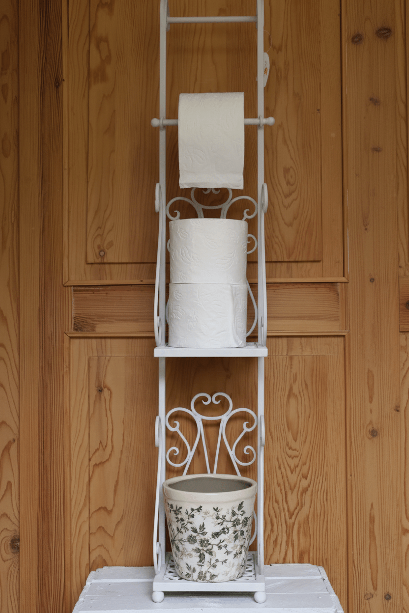 Toilettenpapierhalter Metall Weiß - Shabby Chic Vintage WC-Rollenhalter 97cm {{ Shabby Chic und Landhaus Deko }} {{ www.Stein-Alt.de }}