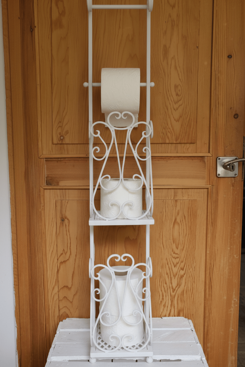 Toilettenpapierhalter Metall Weiß - Shabby Chic Vintage WC-Rollenhalter 97cm {{ Shabby Chic und Landhaus Deko }} {{ www.Stein-Alt.de }}