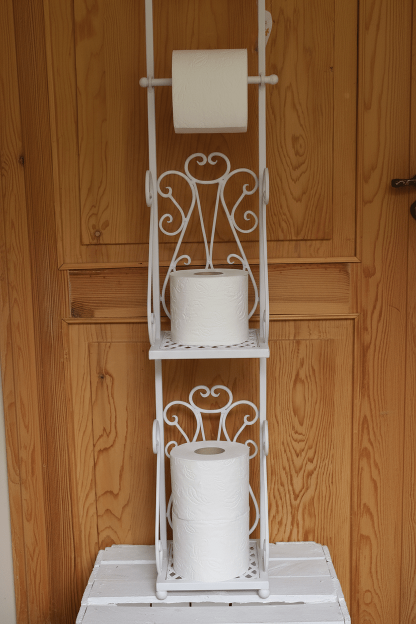 Toilettenpapierhalter Metall Weiß - Shabby Chic Vintage WC-Rollenhalter 97cm {{ Shabby Chic und Landhaus Deko }} {{ www.Stein-Alt.de }}