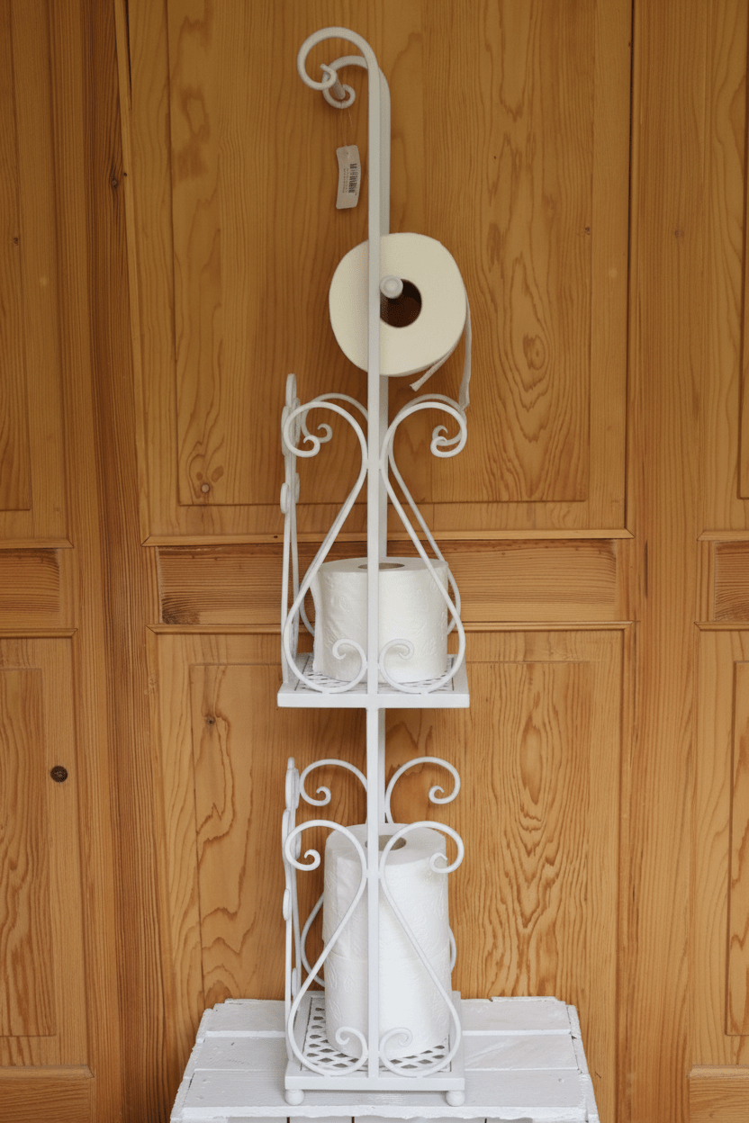 Toilettenpapierhalter Metall Weiß - Shabby Chic Vintage WC-Rollenhalter 97cm {{ Shabby Chic und Landhaus Deko }} {{ www.Stein-Alt.de }}
