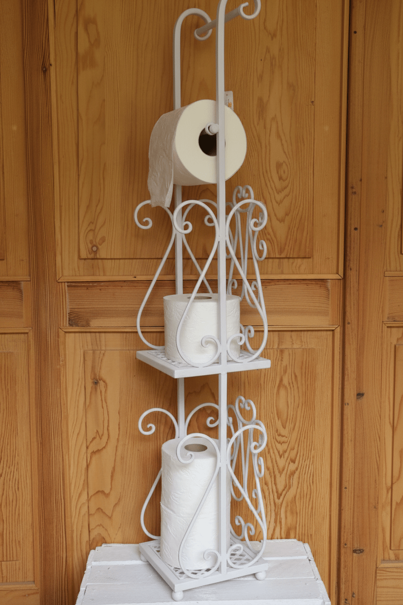 Toilettenpapierhalter Metall Weiß - Shabby Chic Vintage WC-Rollenhalter 97cm {{ Shabby Chic und Landhaus Deko }} {{ www.Stein-Alt.de }}