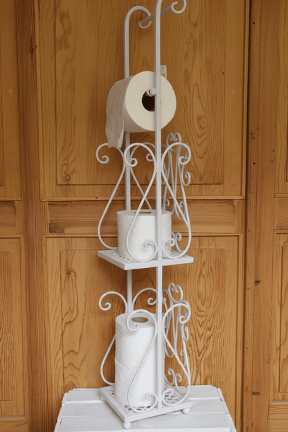 Toilettenrollenhalter Toilettenpapierhalter Metall Weiß - Shabby Chic Vintage WC-Rollenhalter 97cm Shabby Chic und Landhaus Deko bei www.Stein-Alt.de