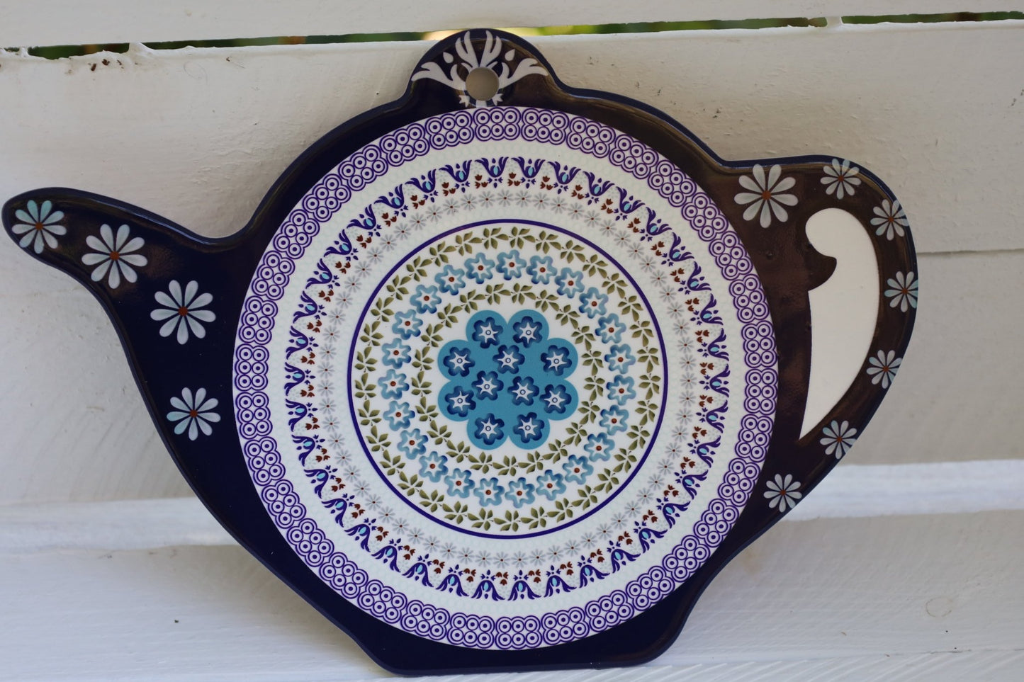 Pfannenuntersetzer Keramik & Kork Blau | Teekanne 24×17 cm {{ Shabby Chic und Landhaus Deko }} {{ www.Stein-Alt.de }}