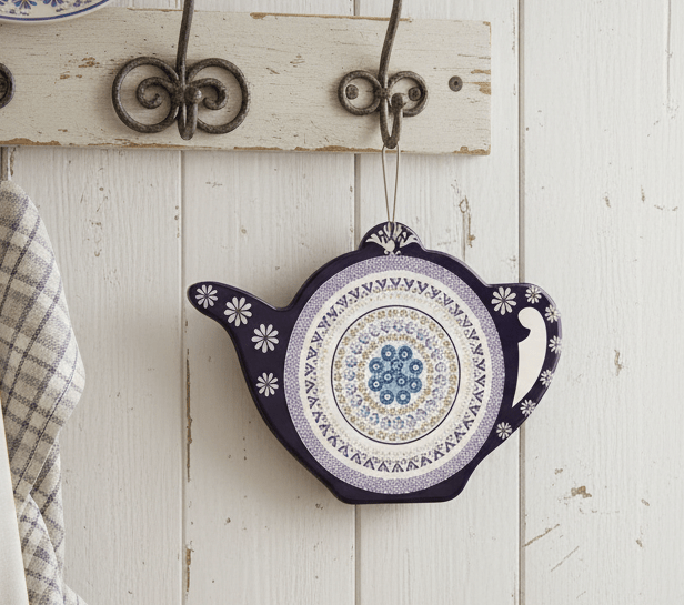 Pfannenuntersetzer Keramik & Kork Blau | Teekanne 24×17 cm {{ Shabby Chic und Landhaus Deko }} {{ www.Stein-Alt.de }}