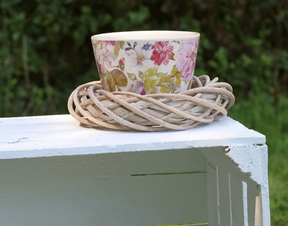 Übertopf Übertopf Pfingstrose Keramik Lila-Grün | Landhausstil Blumentopf Clayre & Eef Shabby Chic und Landhaus Deko bei www.Stein-Alt.de