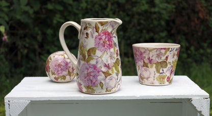 Übertopf Übertopf Pfingstrose Keramik Lila-Grün | Landhausstil Blumentopf Clayre & Eef Shabby Chic und Landhaus Deko bei www.Stein-Alt.de