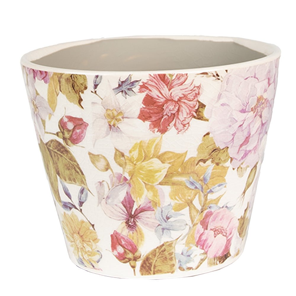 Übertopf Pfingstrose Keramik Lila-Grün - Landhausstil Blumentopf {{ Shabby Chic und Landhaus Deko }} {{ www.Stein-Alt.de }}