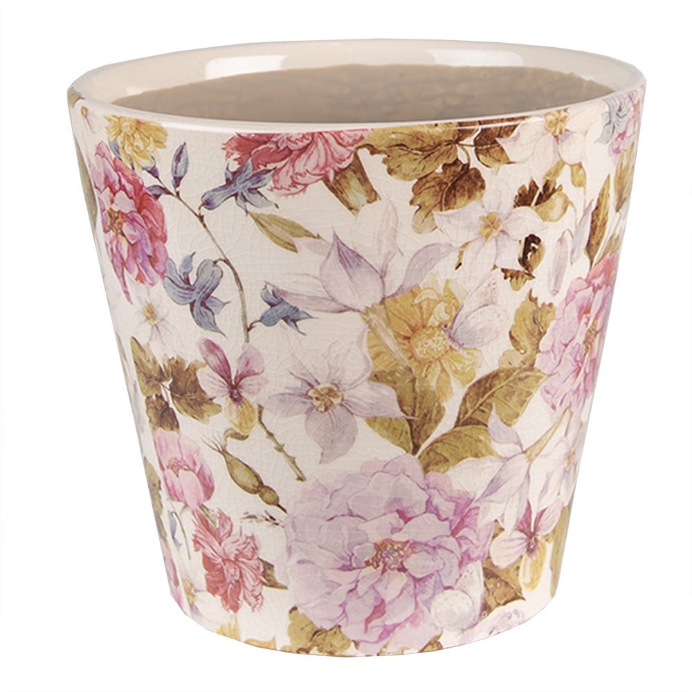 Übertopf Pfingstrose Keramik Lila-Grün - Landhausstil Blumentopf {{ Shabby Chic und Landhaus Deko }} {{ www.Stein-Alt.de }}