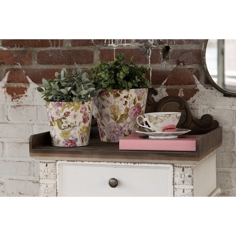 Übertopf Pfingstrose Keramik Lila-Grün - Landhausstil Blumentopf {{ Shabby Chic und Landhaus Deko }} {{ www.Stein-Alt.de }}