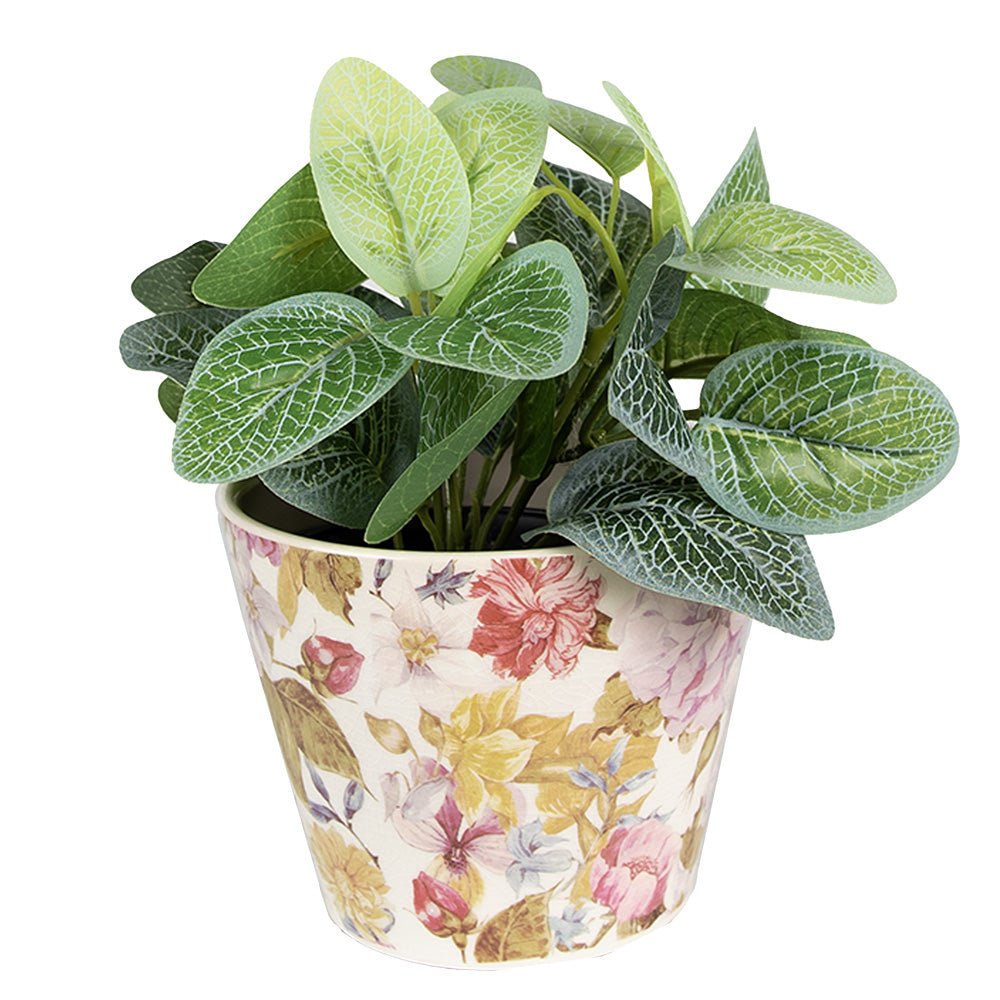 Übertopf Pfingstrose Keramik Lila-Grün - Landhausstil Blumentopf 17 cm hoch, Ø 16 cm {{ Shabby Chic und Landhaus Deko }} {{ www.Stein-Alt.de }}