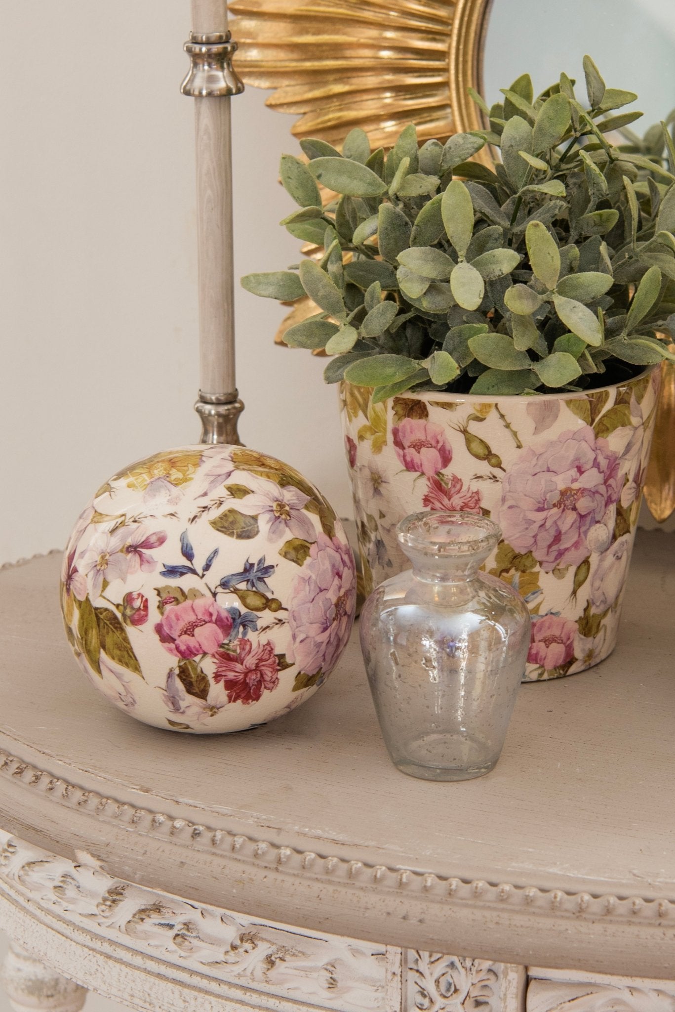 Übertopf Pfingstrose Keramik Lila-Grün - Landhausstil Blumentopf {{ Shabby Chic und Landhaus Deko }} {{ www.Stein-Alt.de }}