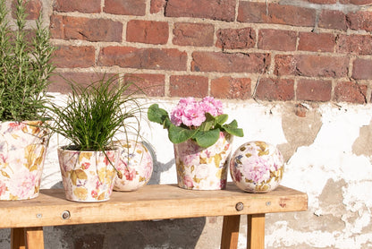 Übertopf Übertopf Pfingstrose Keramik Lila-Grün | Landhausstil Blumentopf Clayre & Eef Shabby Chic und Landhaus Deko bei www.Stein-Alt.de