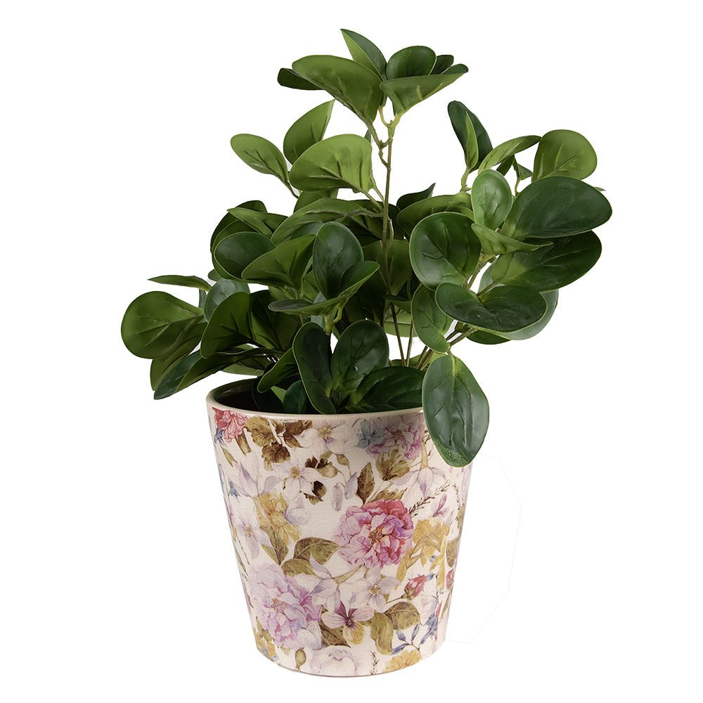Übertopf Pfingstrose Keramik Lila-Grün - Landhausstil Blumentopf {{ Shabby Chic und Landhaus Deko }} {{ www.Stein-Alt.de }}