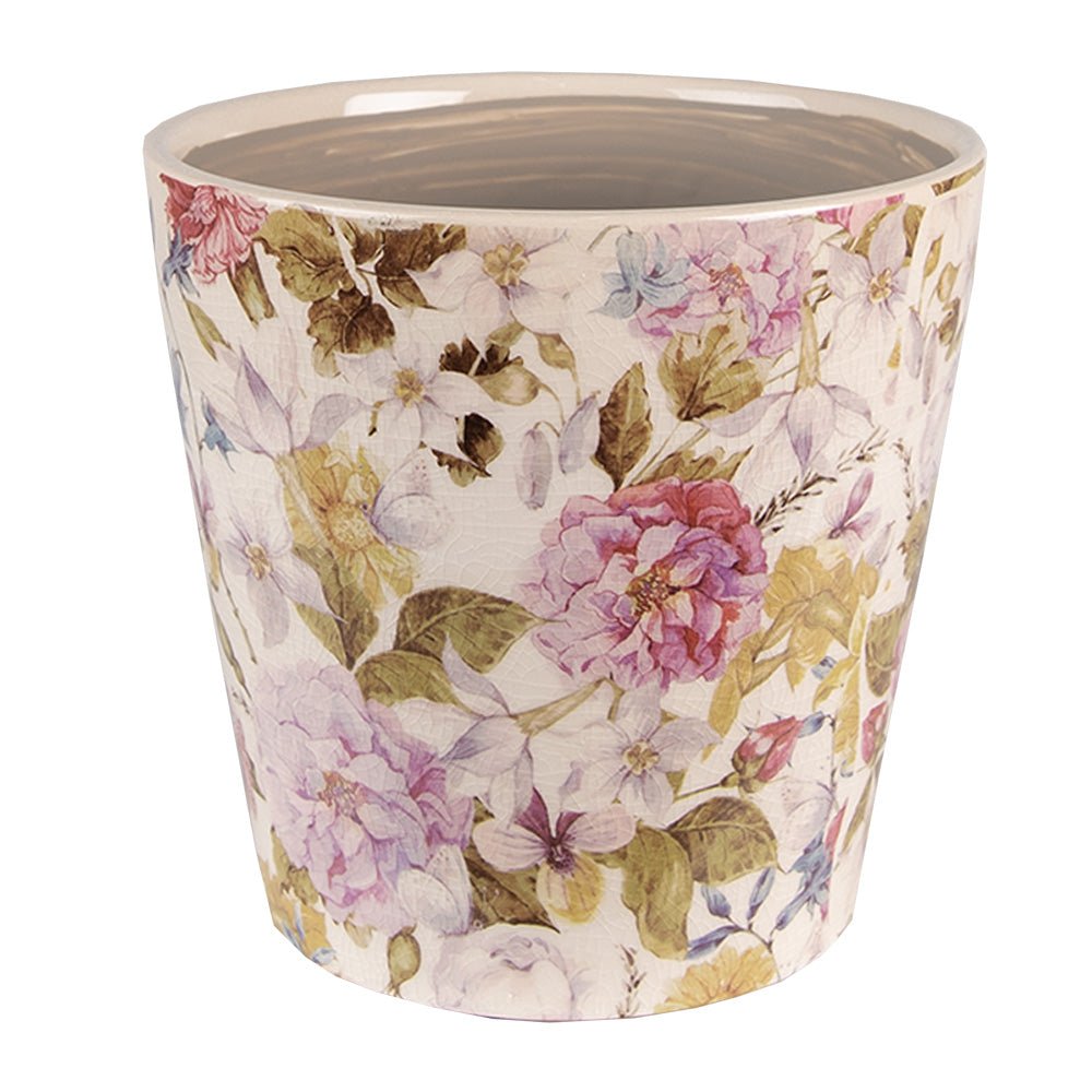 Übertopf Pfingstrose Keramik Lila-Grün - Landhausstil Blumentopf {{ Shabby Chic und Landhaus Deko }} {{ www.Stein-Alt.de }}