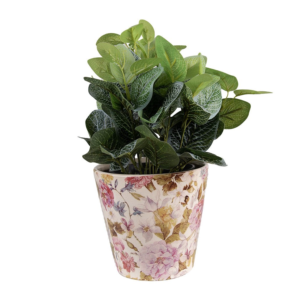Übertopf Pfingstrose Keramik Lila-Grün - Landhausstil Blumentopf 19 cm hoch, Ø 18 cm {{ Shabby Chic und Landhaus Deko }} {{ www.Stein-Alt.de }}