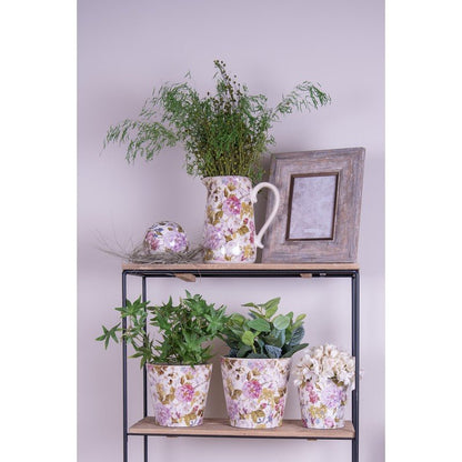 Übertopf Übertopf Pfingstrose Keramik Lila-Grün | Landhausstil Blumentopf Clayre & Eef Shabby Chic und Landhaus Deko bei www.Stein-Alt.de