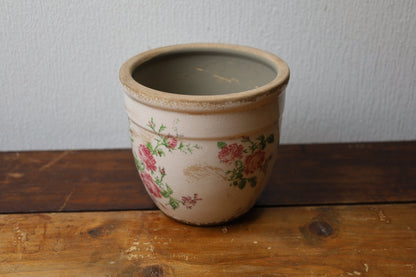 Blumentopf / Übertopf Vintage Blumentopf Rosenmotiv – Keramik Übertopf Rosa Beige Shabby Chic Clayre & Eef Shabby Chic und Landhaus Deko bei www.Stein-Alt.de