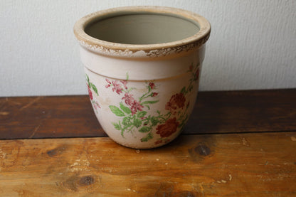 Blumentopf / Übertopf Vintage Blumentopf Rosenmotiv – Keramik Übertopf Rosa Beige Shabby Chic Clayre & Eef Shabby Chic und Landhaus Deko bei www.Stein-Alt.de
