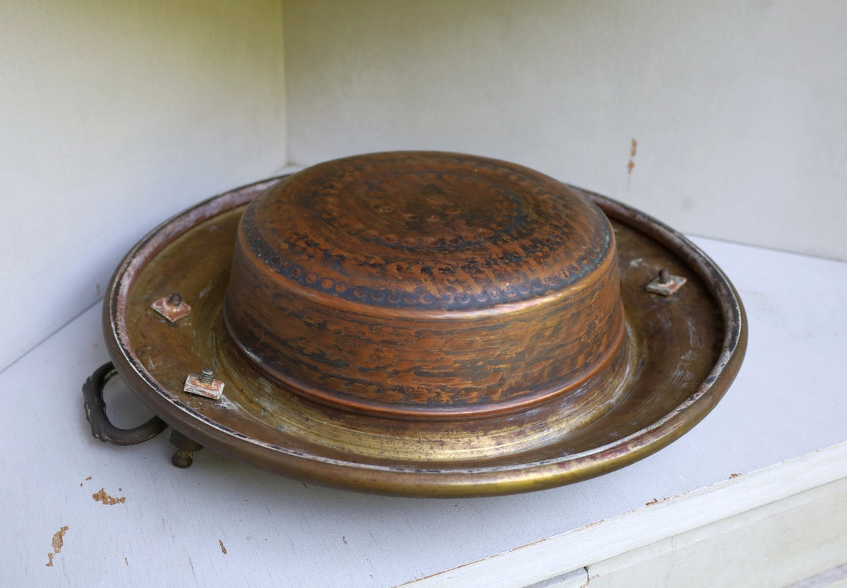 Vintage Kohlenpfanne aus Kupfer – Gartendeko im Landhausstil {{ Shabby Chic und Landhaus Deko }} {{ www.Stein-Alt.de }}