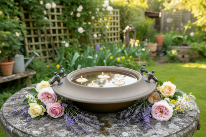 Vintage Kohlenpfanne aus Kupfer – Gartendeko im Landhausstil {{ Shabby Chic und Landhaus Deko }} {{ www.Stein-Alt.de }}