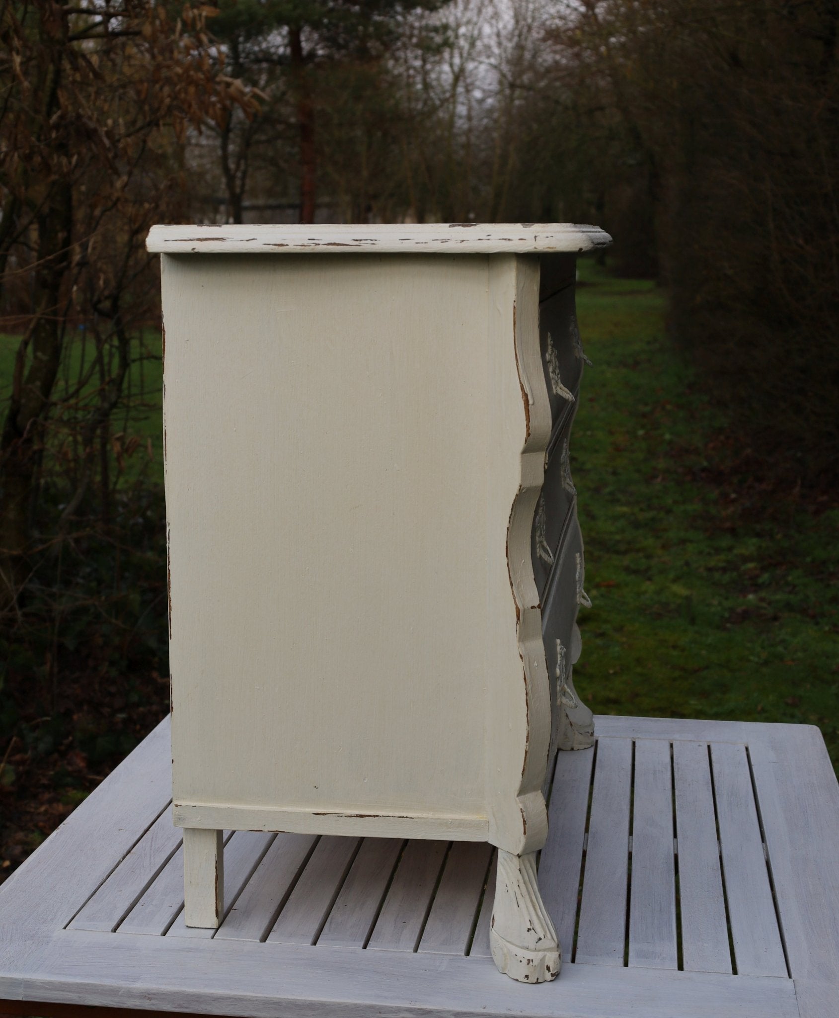 Vintage Kommode Creme Barock-Stil Shabby Chic | Massivholz Beistelltisch {{ Shabby Chic und Landhaus Deko }} {{ www.Stein-Alt.de }}