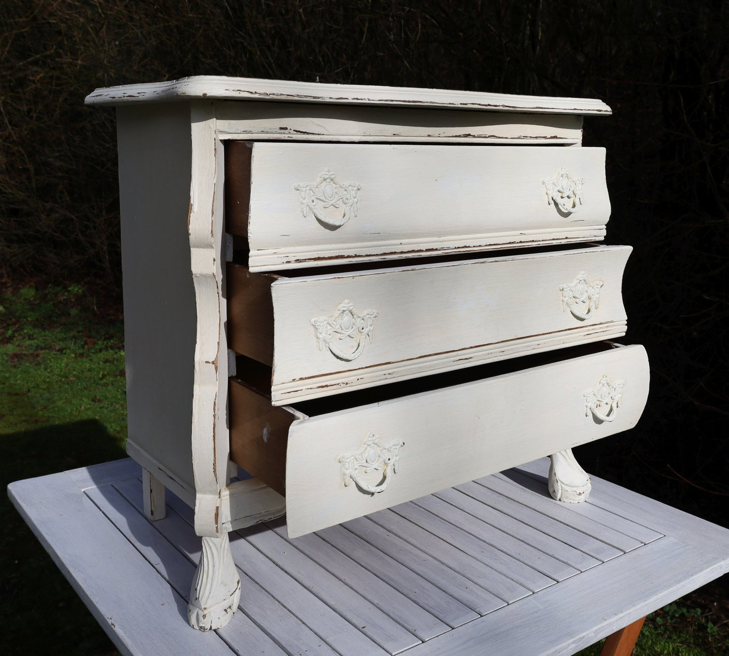 Vintage Kommode Creme Barock-Stil Shabby Chic | Massivholz Beistelltisch {{ Shabby Chic und Landhaus Deko }} {{ www.Stein-Alt.de }}