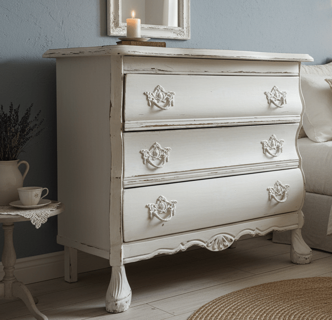 Vintage Kommode Creme Barock-Stil Shabby Chic | Massivholz Beistelltisch {{ Shabby Chic und Landhaus Deko }} {{ www.Stein-Alt.de }}