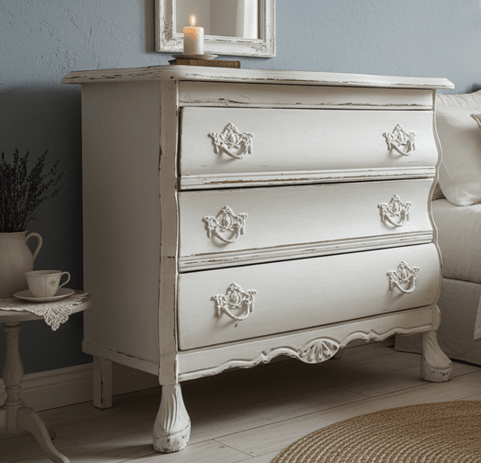 Vintage Kommode Creme Barock-Stil Shabby Chic | Massivholz Beistelltisch {{ Shabby Chic und Landhaus Deko }} {{ www.Stein-Alt.de }}