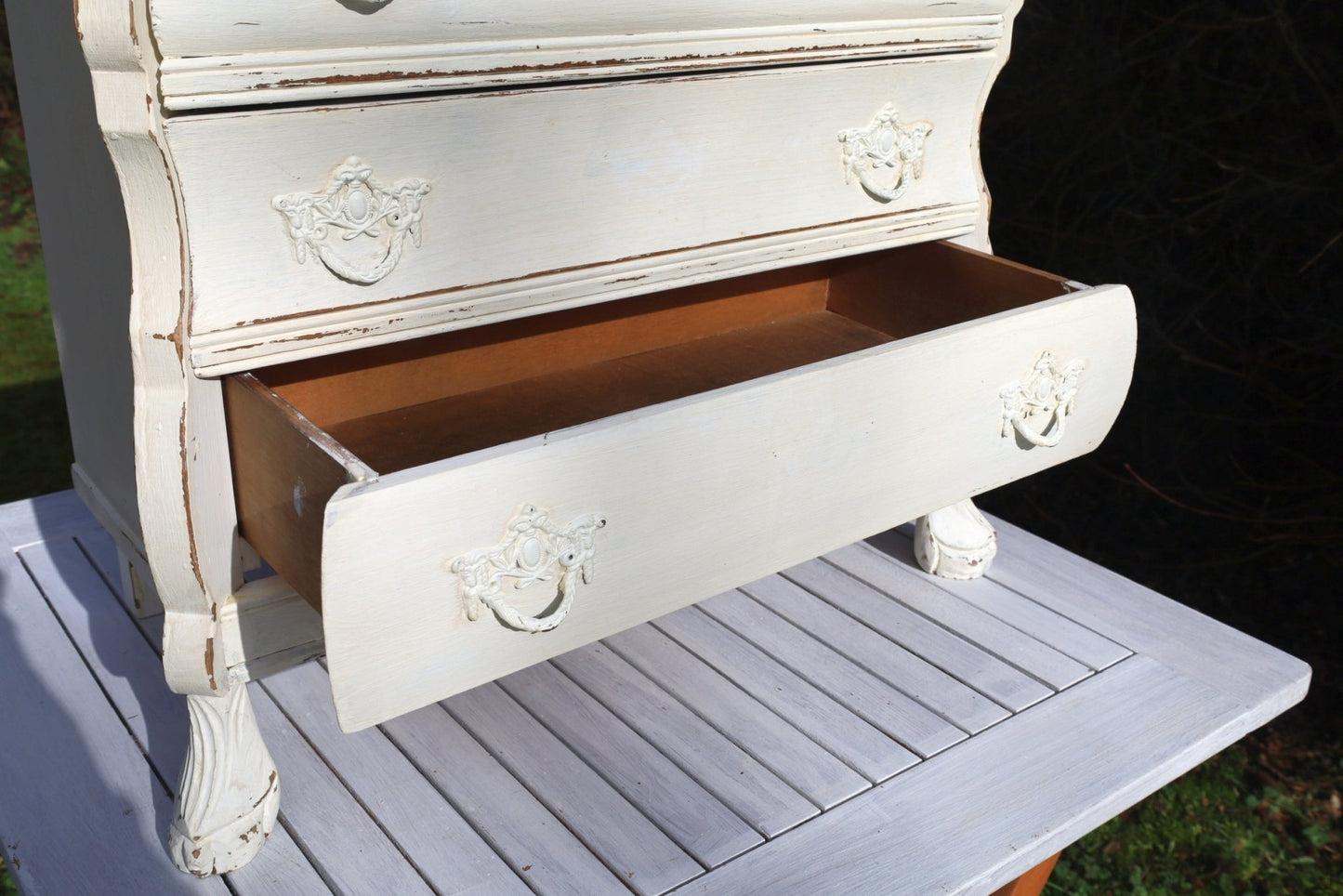 Vintage Kommode Creme Barock-Stil Shabby Chic | Massivholz Beistelltisch {{ Shabby Chic und Landhaus Deko }} {{ www.Stein-Alt.de }}