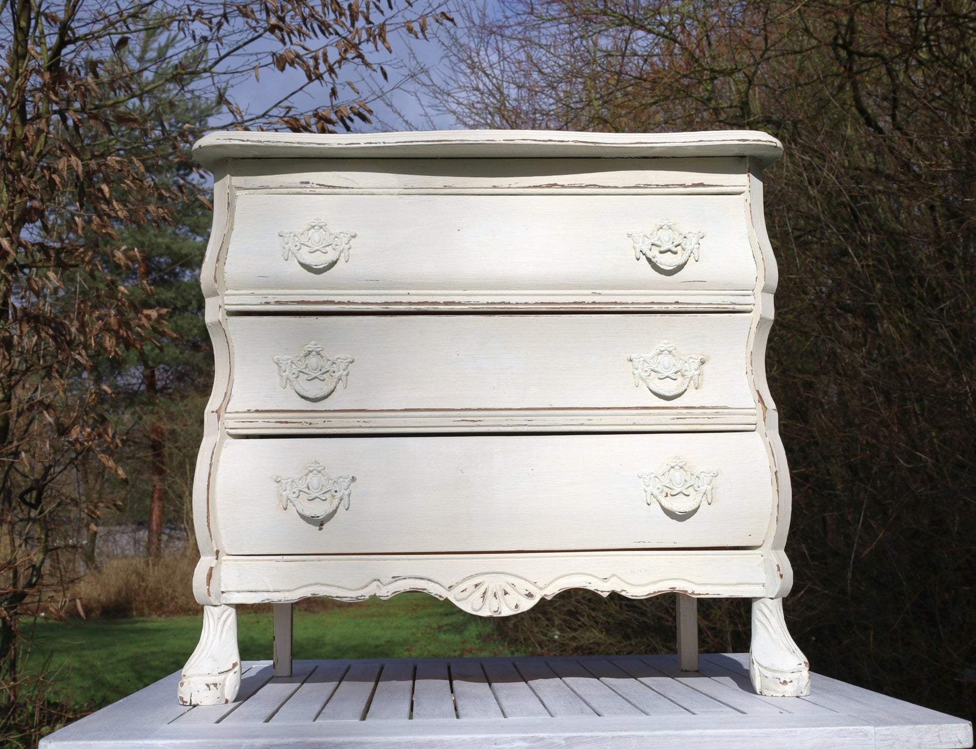 Vintage Kommode Creme Barock-Stil Shabby Chic | Massivholz Beistelltisch {{ Shabby Chic und Landhaus Deko }} {{ www.Stein-Alt.de }}
