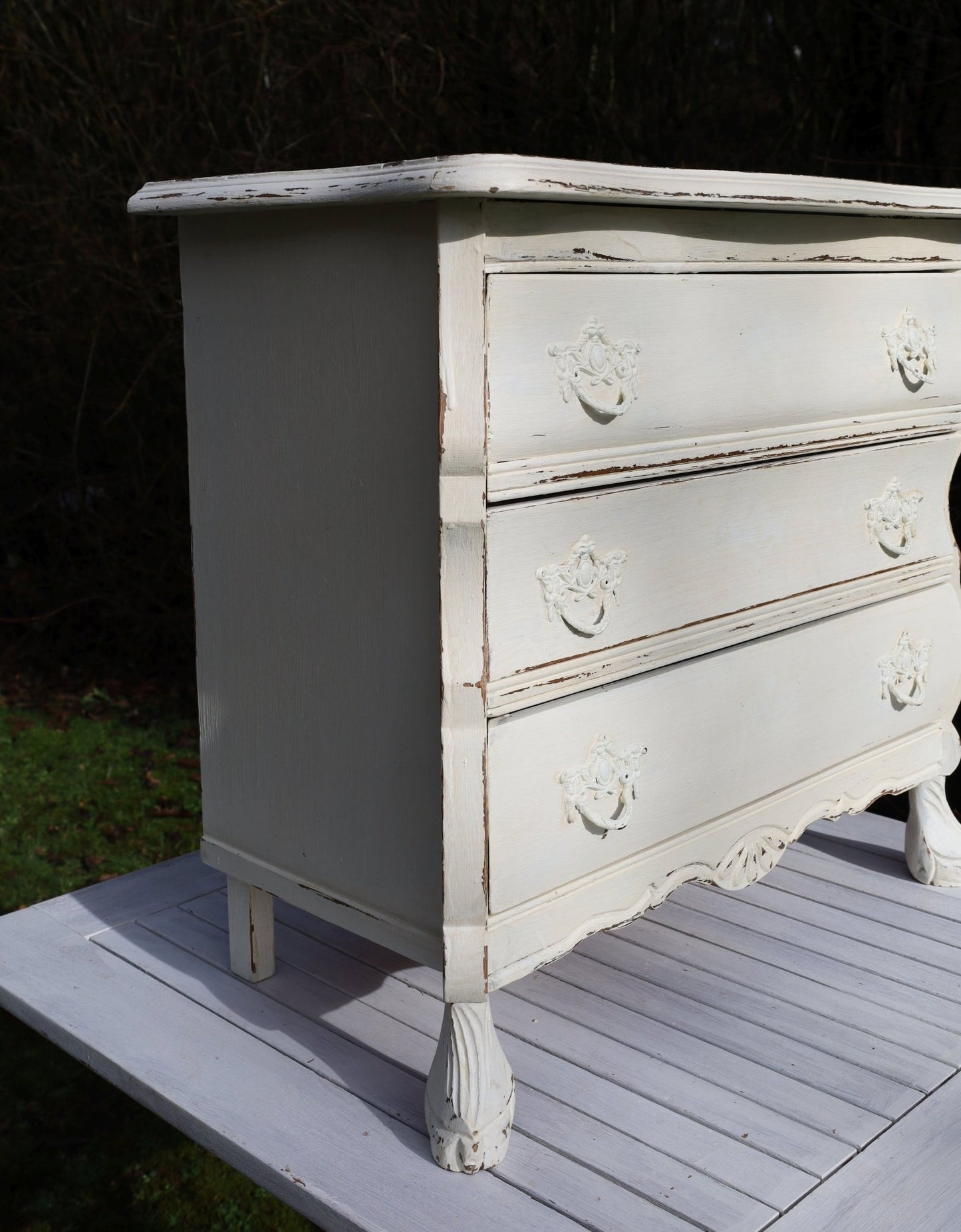 Vintage Kommode Creme Barock-Stil Shabby Chic | Massivholz Beistelltisch {{ Shabby Chic und Landhaus Deko }} {{ www.Stein-Alt.de }}