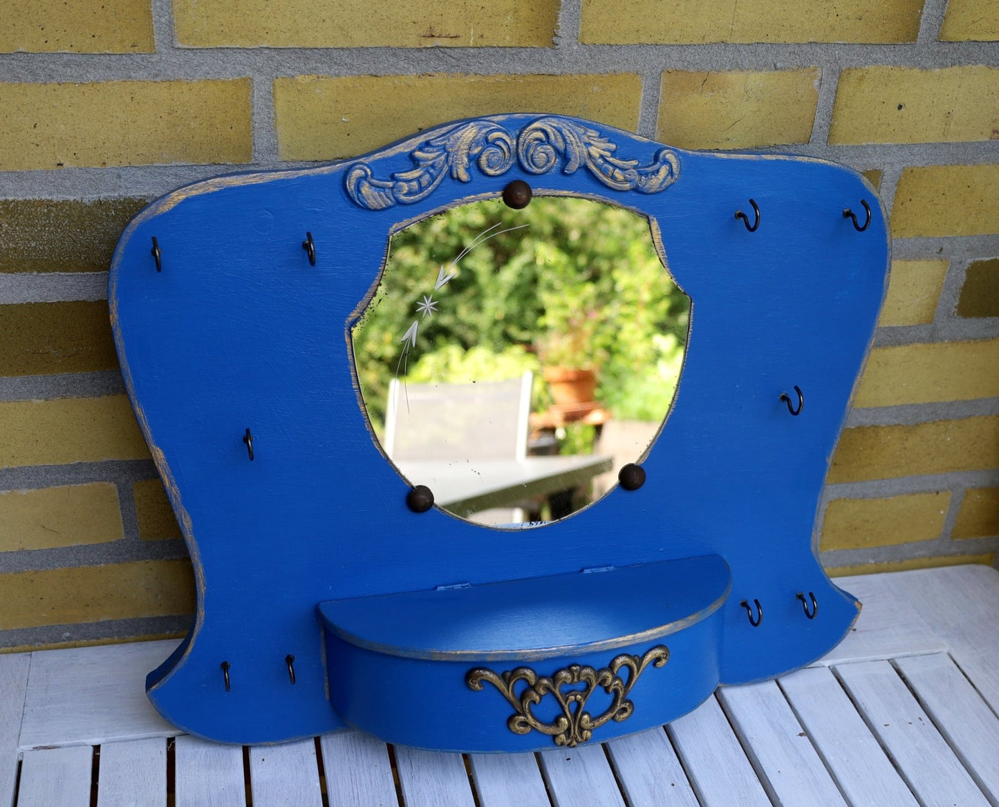Vintage Schmuckhalterung / Schmuckständer mit Spiegel für die Wand {{ Shabby Chic und Landhaus Deko }} {{ www.Stein-Alt.de }}