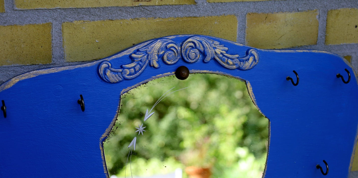Vintage Schmuckhalterung / Schmuckständer mit Spiegel für die Wand {{ Shabby Chic und Landhaus Deko }} {{ www.Stein-Alt.de }}