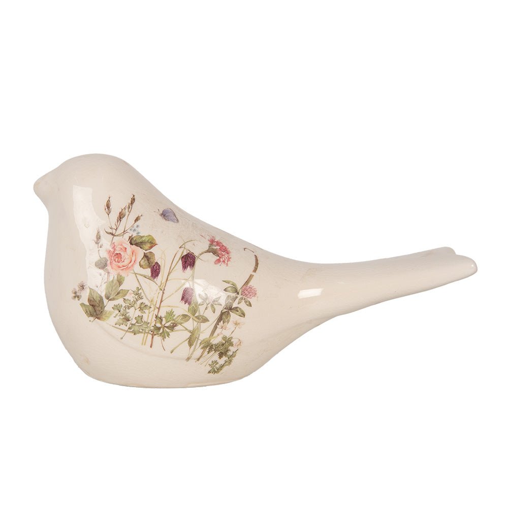 Vogel Frühlingsdeko Keramik Beige Blumenwiese Landhausstil - Clayre & Eef {{ Shabby Chic und Landhaus Deko }} {{ www.Stein-Alt.de }}