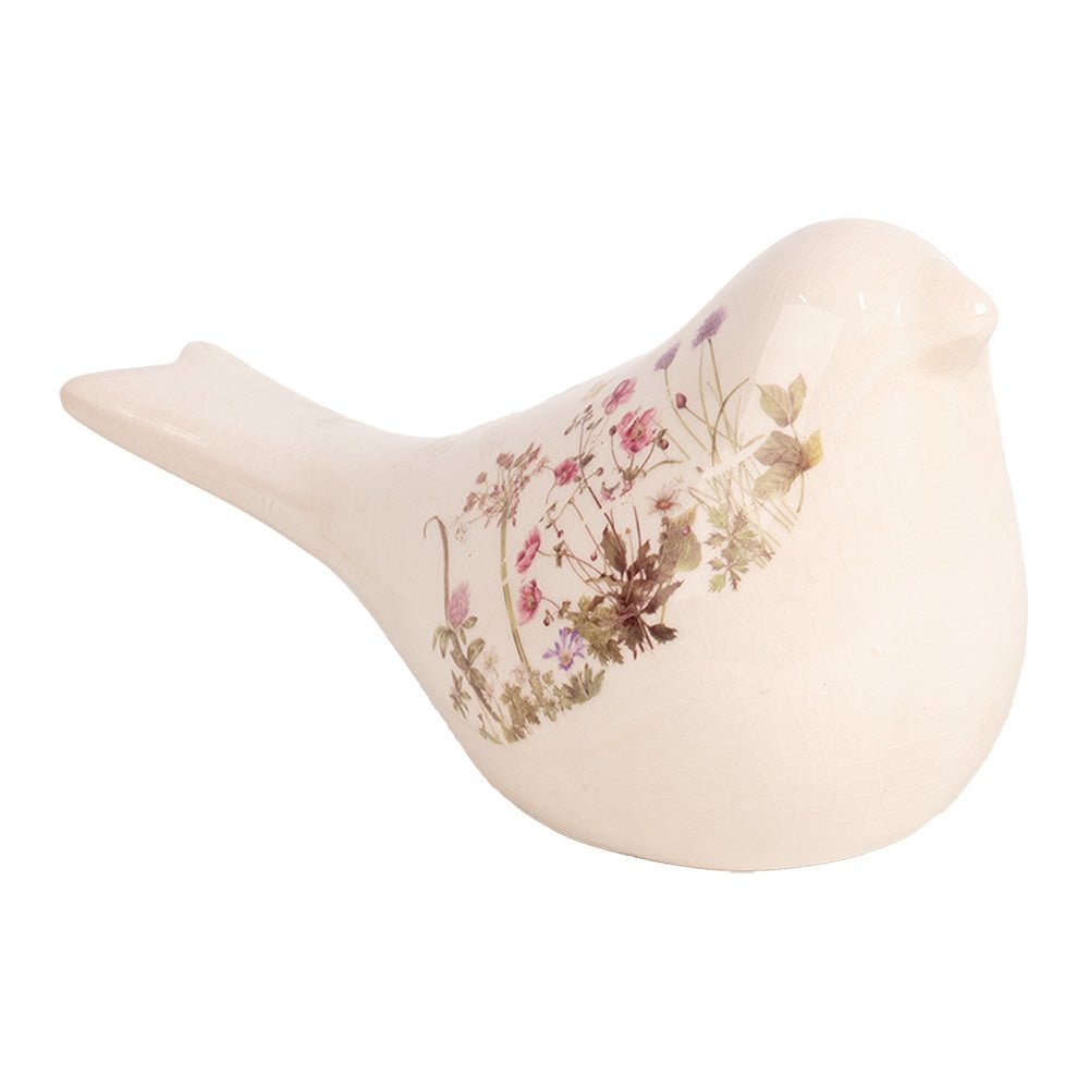 Vogel Frühlingsdeko Keramik Beige Blumenwiese Landhausstil - Clayre & Eef Groß {{ Shabby Chic und Landhaus Deko }} {{ www.Stein-Alt.de }}