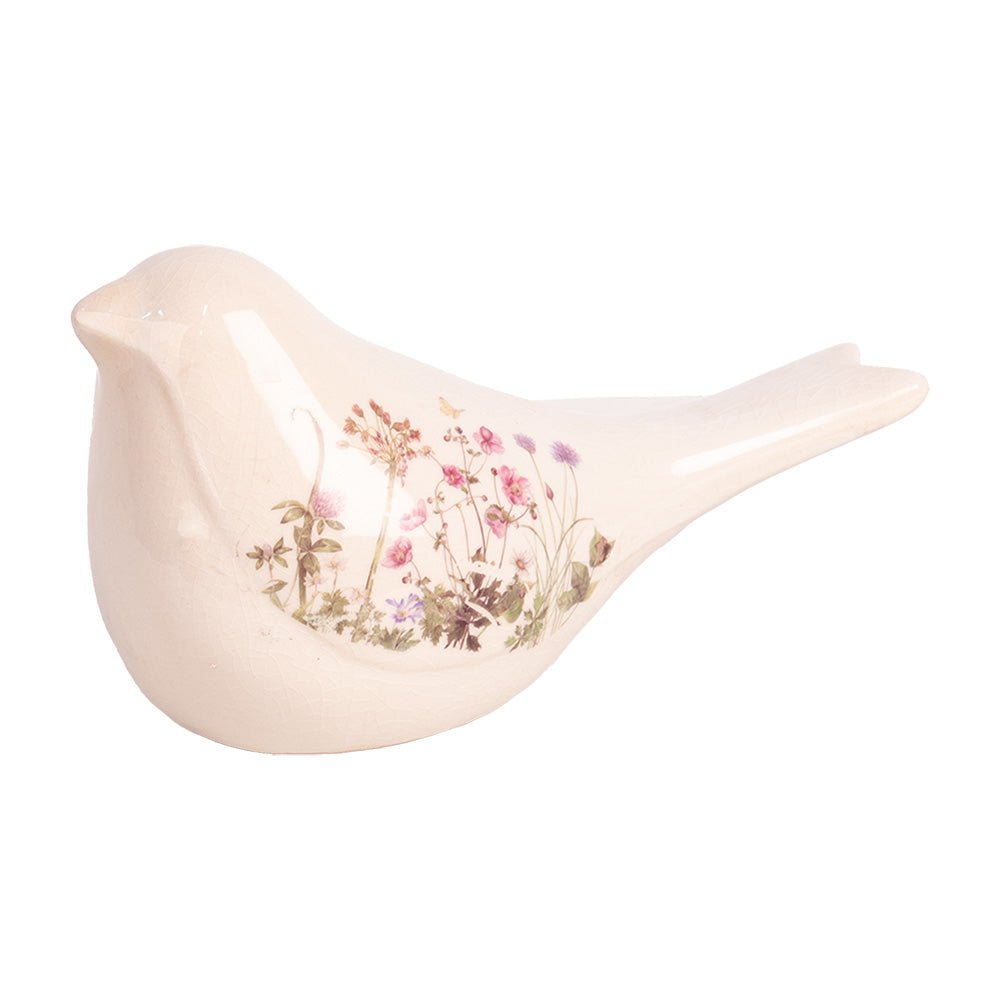 Vogel Frühlingsdeko Keramik Beige Blumenwiese Landhausstil - Clayre & Eef {{ Shabby Chic und Landhaus Deko }} {{ www.Stein-Alt.de }}
