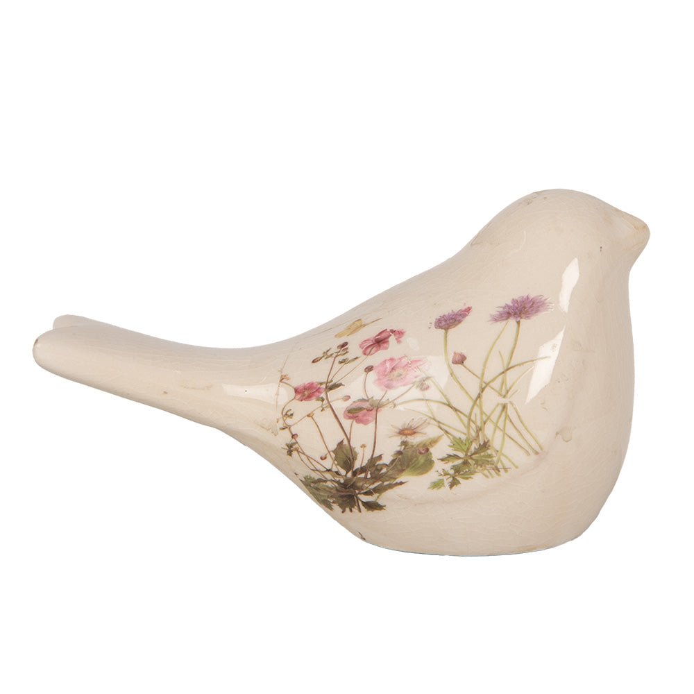 Vogel Frühlingsdeko Keramik Beige Blumenwiese Landhausstil - Clayre & Eef {{ Shabby Chic und Landhaus Deko }} {{ www.Stein-Alt.de }}