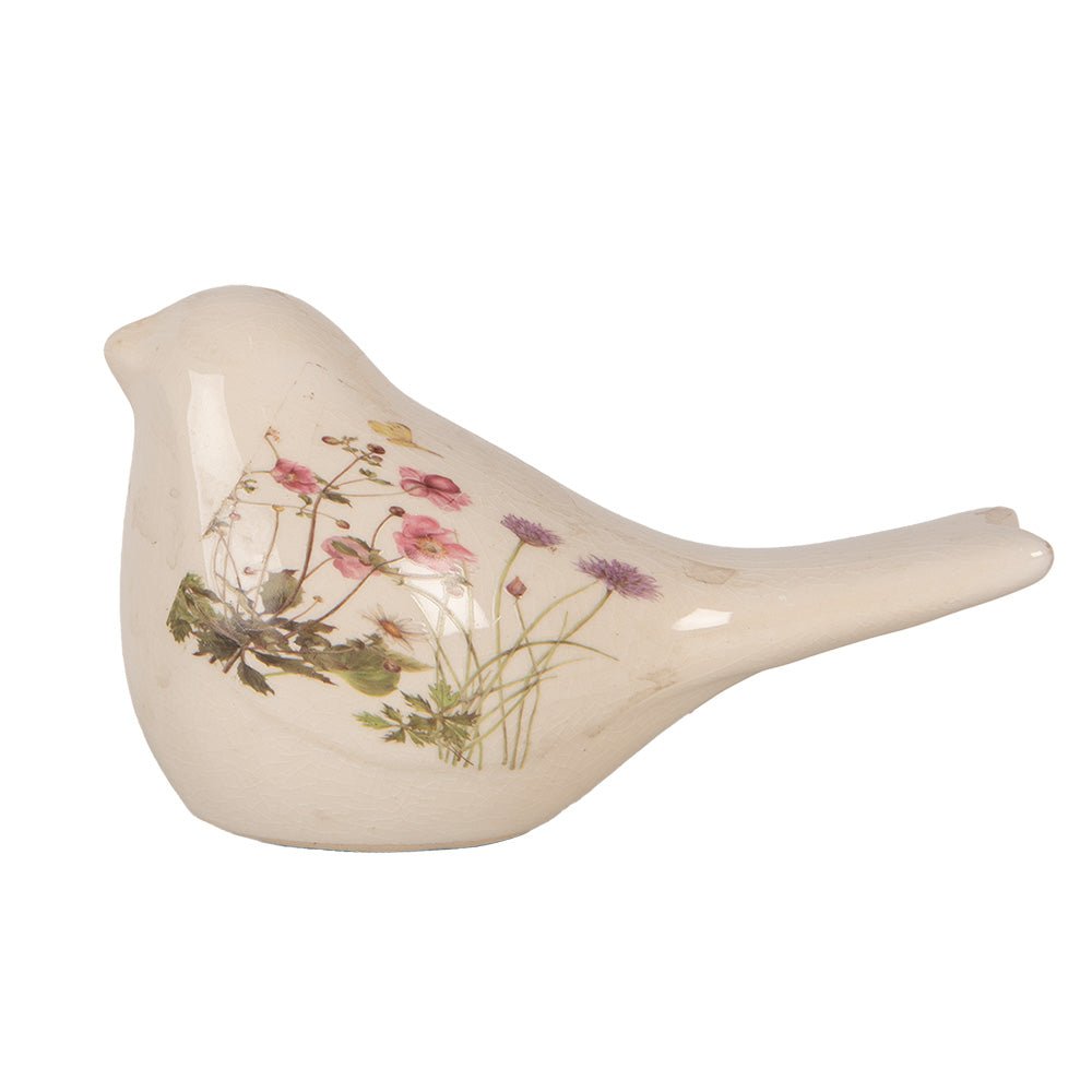 Vogel Frühlingsdeko Keramik Beige Blumenwiese Landhausstil - Clayre & Eef {{ Shabby Chic und Landhaus Deko }} {{ www.Stein-Alt.de }}